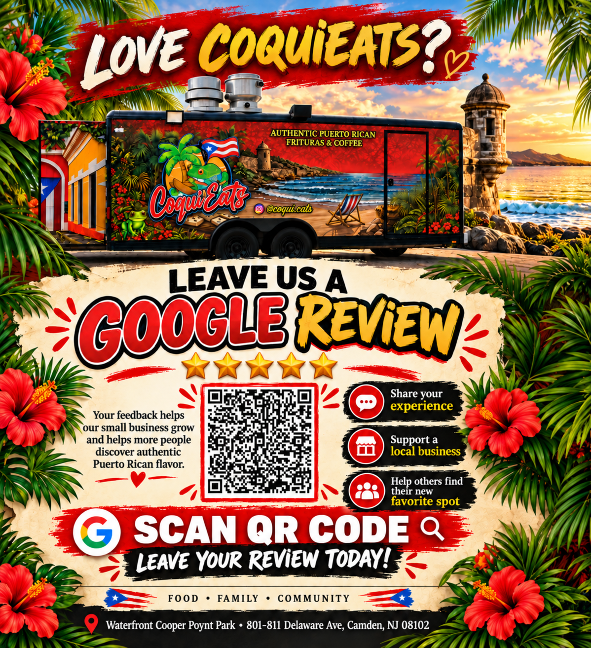 CoquiEats Google Review Flyer