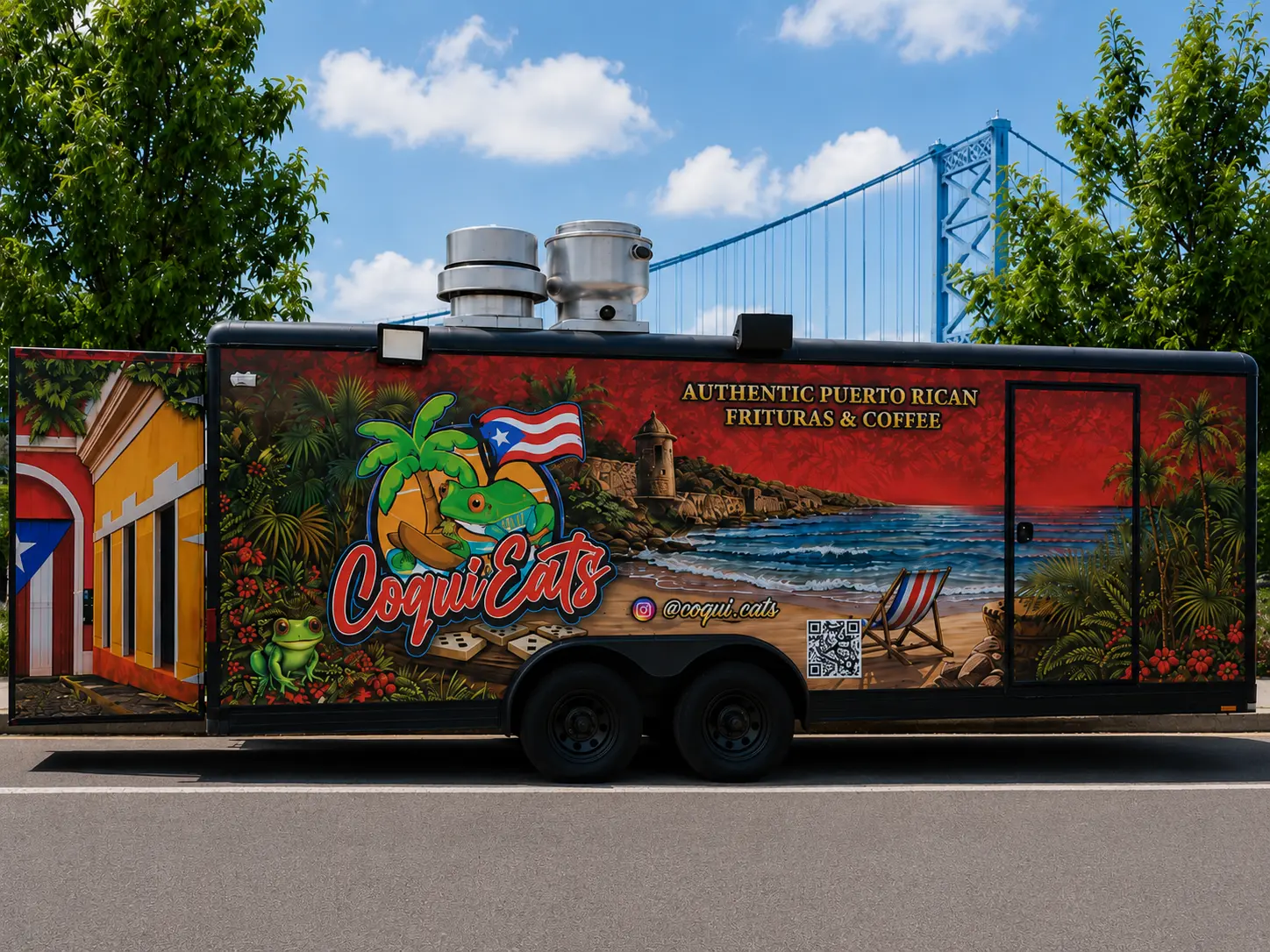 CoquiEats hand-painted food truck at the waterfront