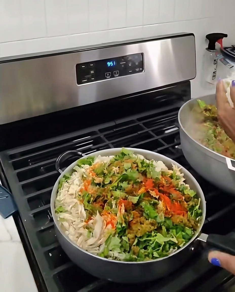 Alex's mother preparing seasoned chicken pastelillo filling on the stove