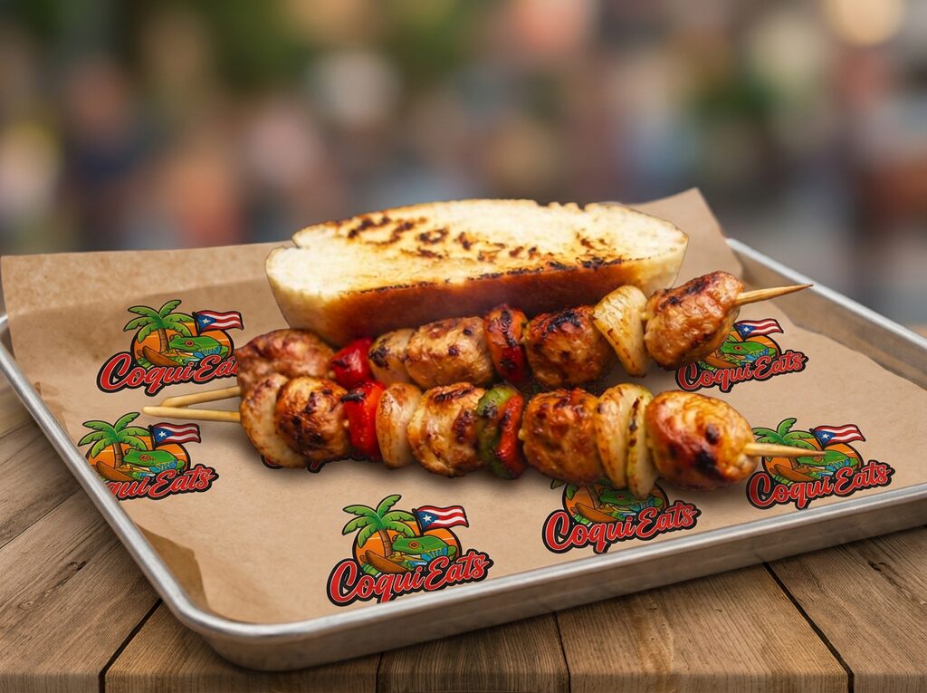 Pinchos — BBQ chicken with peppers, onions & bread