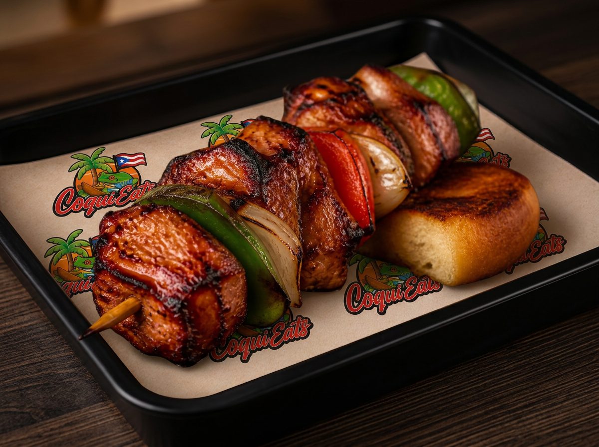 Pinchos — BBQ chicken with peppers, onions & bread