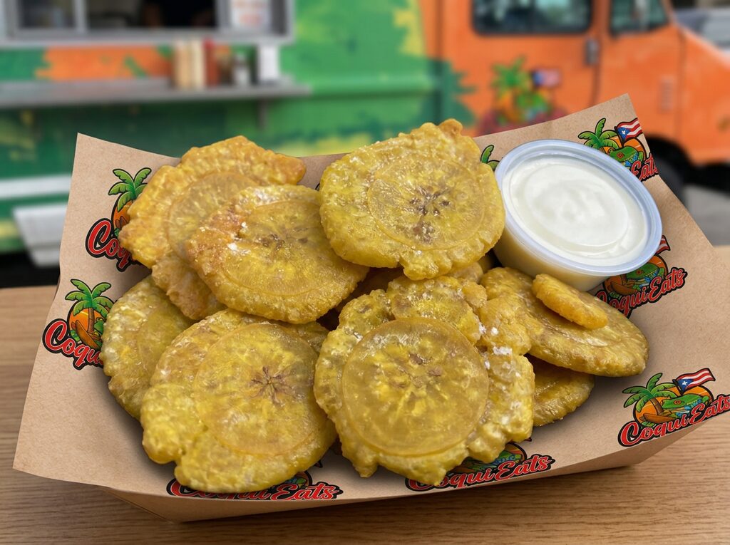 Tostones — Twice-fried green plantains.